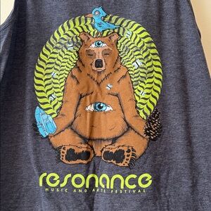 RESONANCE FESTIVAL Navy Tank Top with Bear and Bird Graphic